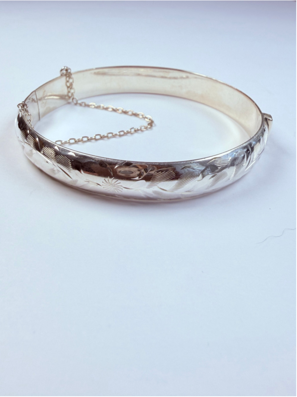 Burkhardt Birks Engraved Floral Design 925 Sterling Silver VTG Bangle Bracelet
